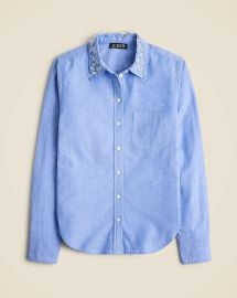 JCrew Collection Shrunken Button-up Shirt In Embellished Brushed Cotton Oxford For Women at J. Crew