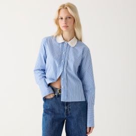 JCrew Cropped Garon Shirt With Pearl Buttons In Stripe For Women at J. Crew