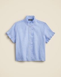 JCrew Ruffle-trim Button-up Shirt In Linen For Women at J. Crew