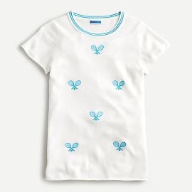 JCrew Short-sleeve Cashmere T-shirt With Tennis Embroidery For Women at J. Crew