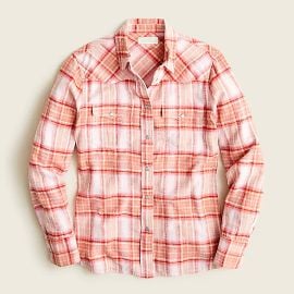 JCrew Slim-fit Western Shirt In Blush Tartan Flannel For Women at J. Crew