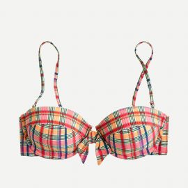 JCrew Tie-front Underwire Bikini Top In Electric Plaid For Women at J. Crew