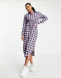 JDY exclusive midi shirt dress in pink black check at ASOS