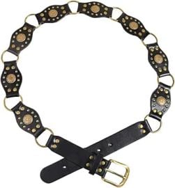 JFYSJH Black Western Belts for Women Cowgirls Leather Chain Belt Disc Belts Wide Gold Concho Country Belt for Jeans Dresses at Womens Clothing store at Amazon