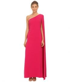 JILL JILL STUART One Shoulder Cape 2-Ply Crepe Gown Hot Pink at Zappos