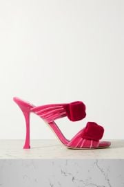 JIMMY CHOO Flaca 100 bow-detailed ruched velvet sandals NET-A-PORTER at Net a Porter