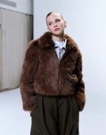 JJXX faux fur zip coat in brown at ASOS