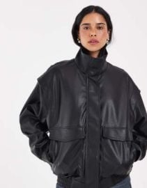 JJXX funnel neck pu leather bomber jacket in black | ASOS at ASOS