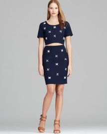 JOA Short Sleeve Crop Top with Jewels andamp Jeweled Pencil Skirt at Bloomingdales