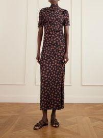 JOHANNA ORTIZ Serene Safari gathered printed jersey midi dress at Net a Porter