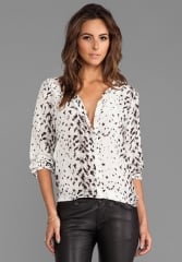 JOIE Snow Leopard Silk Purine Blouse in New Moon at Revolve