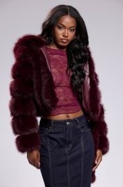 JOLENE FAUX FUR COAT IN BURGUNDY AKIRA at Akira