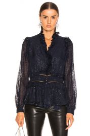 JONATHAN SIMKHAI Metallic Chiffon Blouse in Midnight   FWRD at Forward