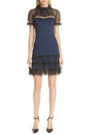 JONATHAN SIMKHAI Navy Blue Black Plisse Sheer Lace Trim Cocktail Dress 0 XS eBay at eBay