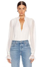 JONATHAN SIMKHAI Stripe Georgette Button Down Blouse in White   FWRD at Forward