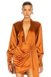 JONATHAN SIMKHAI Tess Wrap Front Bodysuit in Toffee   FWRD at Forward