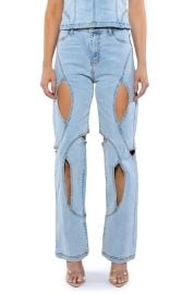 JUMP AROUND CUTOUT RELAXED FIT JEANS IN LIGHT BLUE at Shop Akira