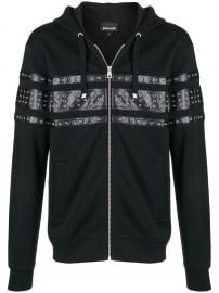 JUST CAVALLI EYELET PANELLED ZIPPED HOODIE - BLACK at Farfetch