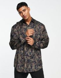 Jack Jones Premium satin long sleeve shirt in Paisley print at ASOS