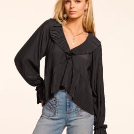 Jacklyn V-Neck Long Sleeve Blouse in black Ramy Brook at Ramy Brook