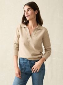 Jackson Sweater Polo - Oatmeal Heather Faherty Brand at Faherty