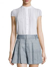 Jaclyn Cap-Sleeve Pintucked Blouse  White at Neiman Marcus