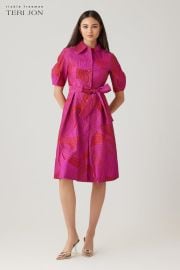Jacquard Abstract Print Puff Sleeve Shirt Dress Terijoncom at Teri Jon