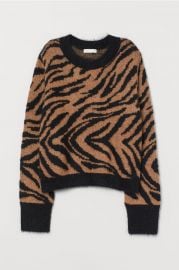 Jacquard Knit Sweater in Light brown/zebra print at H&M