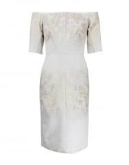 Jacquard dress in white by J Mendel at Marissa Collections