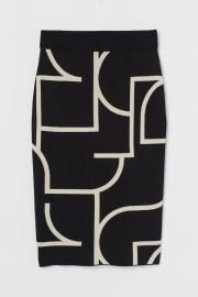 Jacquard-knit Skirt - Blackwhite patterned at H&M