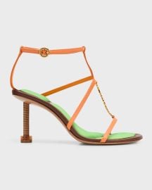 Jacquemus Leather Ankle-Strap Sandals with Metal Signature at Neiman Marcus