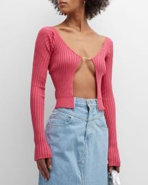 Jacquemus Palu Logo Script Rib Cardigan at Neiman Marcus