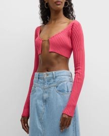 Jacquemus Pralu Logo Script Rib Cardigan at Neiman Marcus