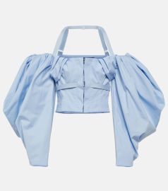 Jacquemus Taffetas Cropped Cold Shoulder Top at Mytheresa