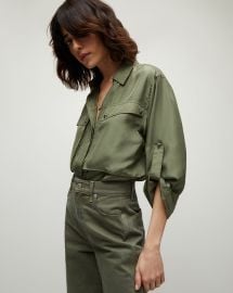 Jada Army Green Silk Button-Down Blouse at Veronica Beard