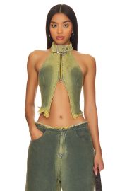 Jaded London Green Denim Buckle Neck Top at Revolve