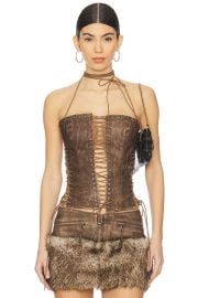 Jaded London Odile Faux Suede Lace Up Corset In Brown at Revolve