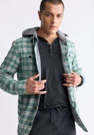 Jakeim Men39s Plaid Hooded Shacket Grey amp Green at Buffalo Jeans