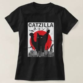 James Michael Harber Catzilla Japanese Sunset Style Cat Kitten T Shirt at Zazzle