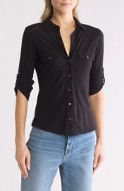 James Perse Cotton V-Neck Button-Up Shirt in White at Nordstrom Rack at Nordstrom Rack