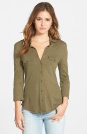 James Perse Sheer Slub Panel Shirt green at Nordstrom