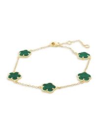 JanKuo Clover 14K Goldplated amp Synthetic Emerald Bracelet on SALE at Saks Off 5th