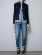 Jane's blue tweed jacket at Zara