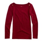 Jane's red sweater with gold shoulder buttons from J Crew at J. Crew