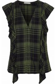 Janet ruffle-trimmed checked flannel blouse alice and olivia at The Outnet