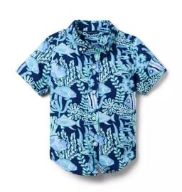 Janie and Jack The Poplin Shirt in Dark Blue Fish at Janie and Jack