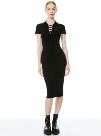 Janna Lace Up Polo Dress In Black  Alice And Olivia at Alice + Olivia