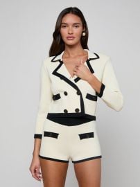 Janu Cropped Knit Jacket in Vintage WhiteBlack L39AGENCE at L'Agence