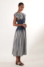 Japanese Striped Day Dress with Drawstring Details at Bibhu Mohapatra