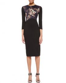 Jason Wu 34-Sleeve Dress with Jersey Bodice BlackMulti at Neiman Marcus